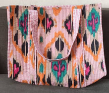 Load image into Gallery viewer, Light Pink Ikat Cotton Quilted Tote Bag
