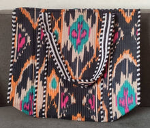 Load image into Gallery viewer, Black Ikat Cotton Quilted Tote Bag
