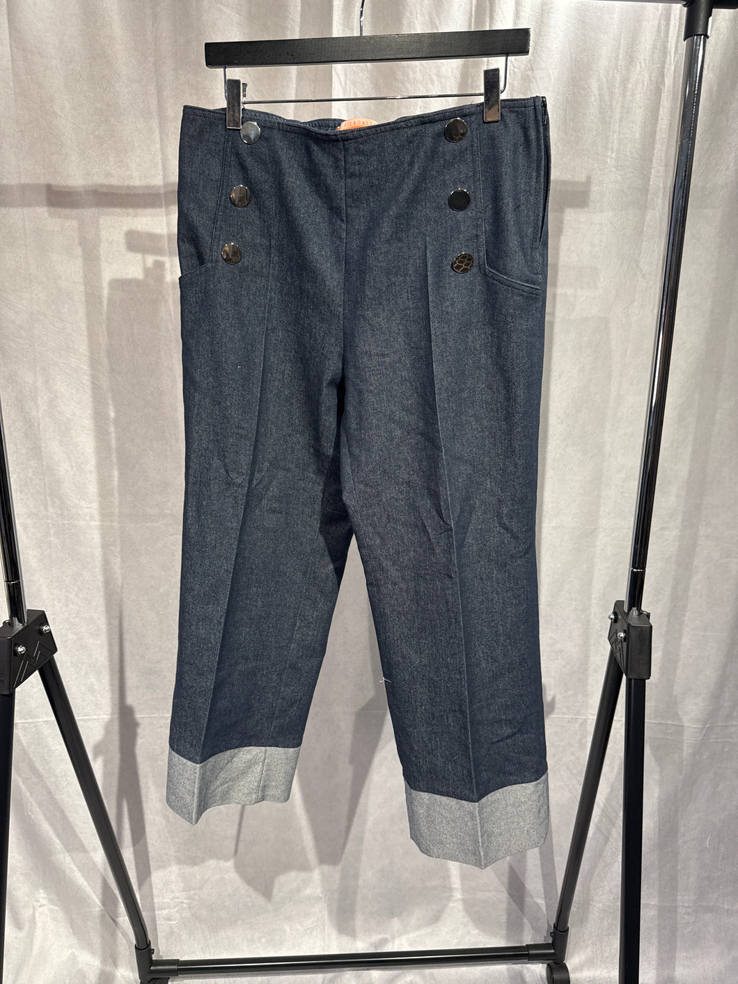 vilagallo Blue Cropped dark denim sailor trousers, Size 44