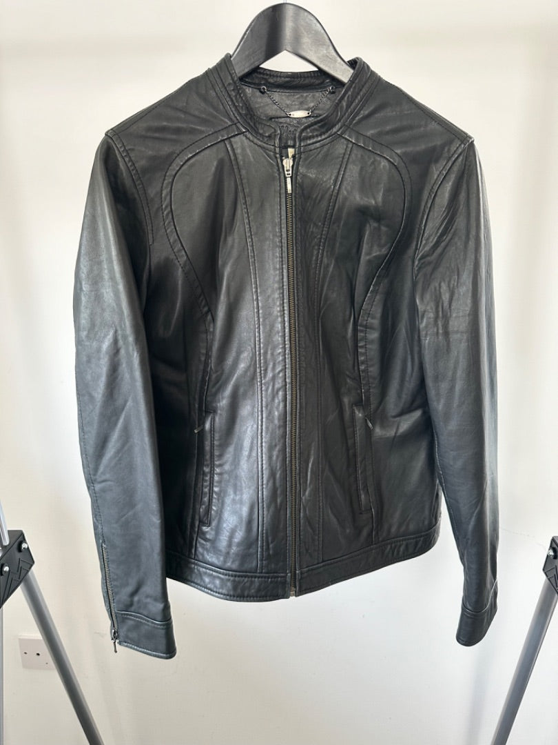 Monsoon Black Leather fitted jacket, Size 14