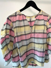 Load image into Gallery viewer, second female pink checked shirt with ruched sleeves, Size medium
