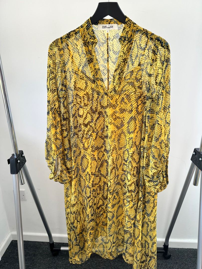 DVF Yellow Snakeskin dress, Size Medium