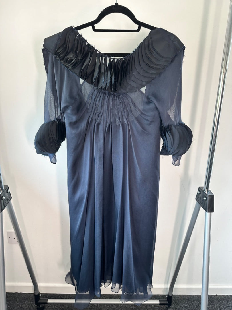 Sonia Rykiel Navy Silk pleated dress, Size 38