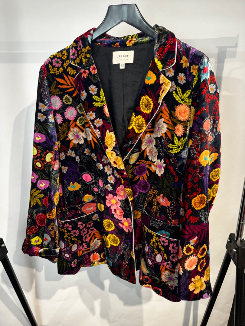 Jigsaw Multicoloured Midnight Garden silk blazer, Size 10