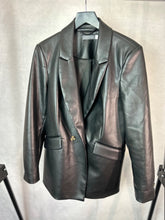 Load image into Gallery viewer, mint velvet black Faux leather blazer, Size 14
