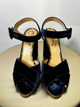 Load image into Gallery viewer, Charlotte Olympia navy Emma velvet heels, Size 38
