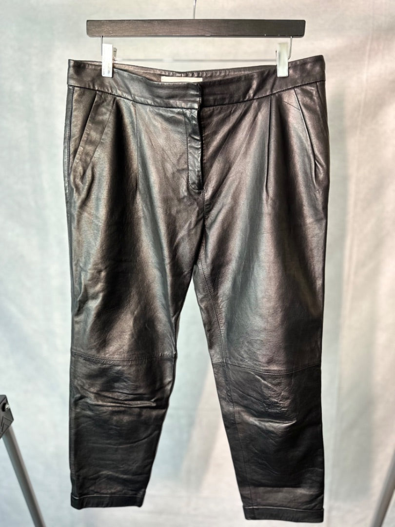 Lover Black Leather cuffed trousers, Size 10