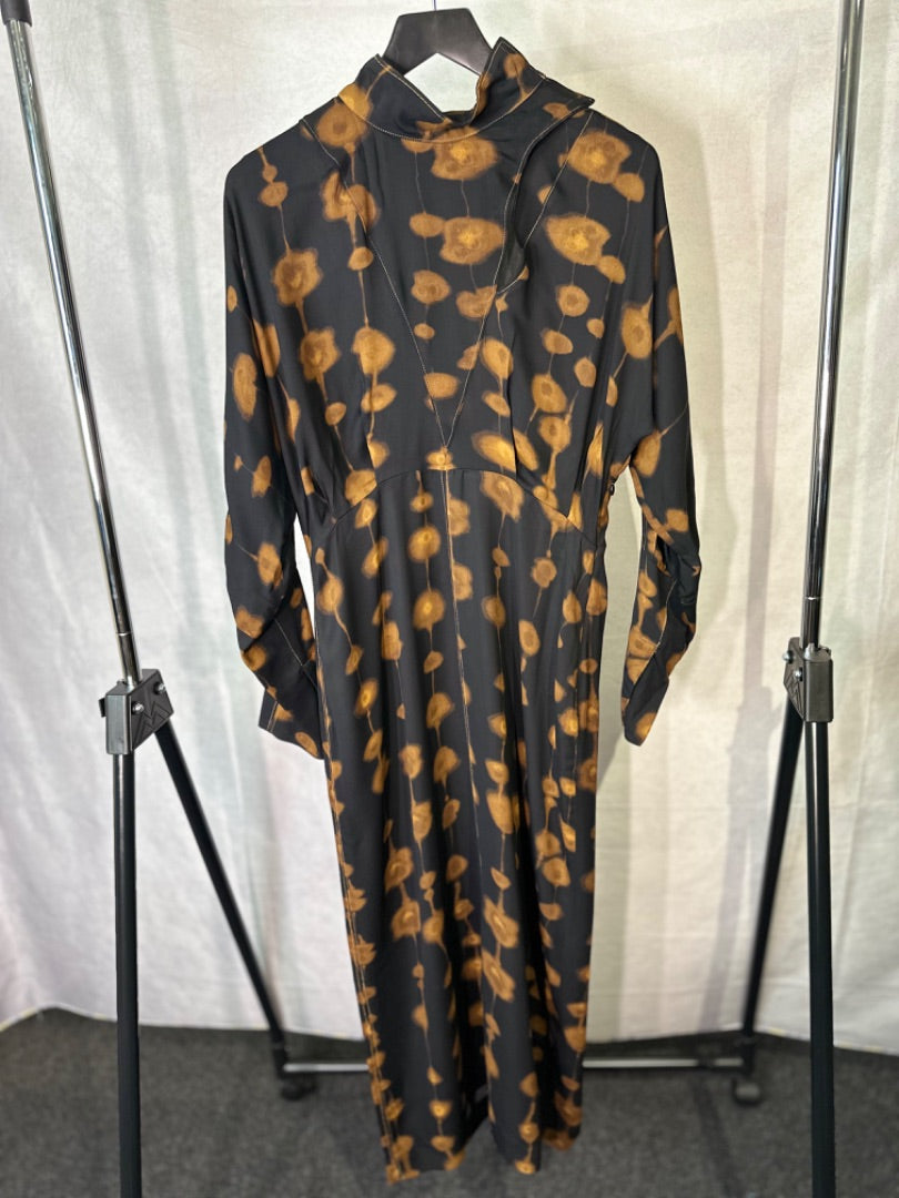 massimo dutti black Spot print midi dress, Size 14