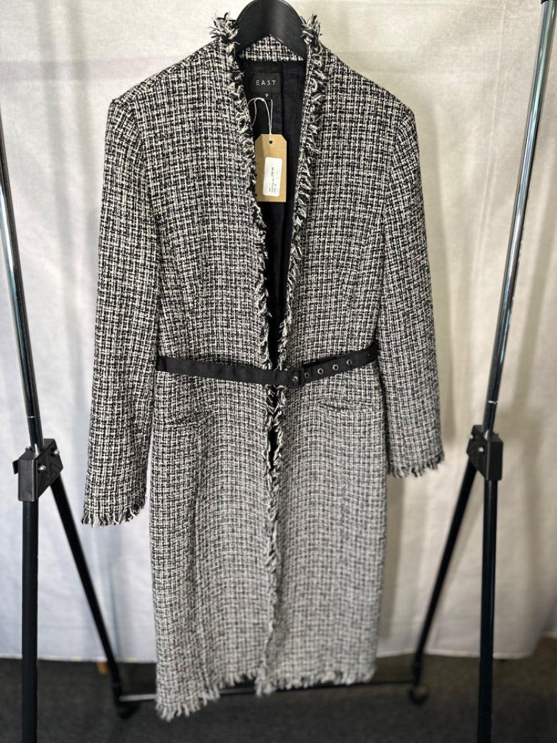 East black & white tweed long coat, Size 16