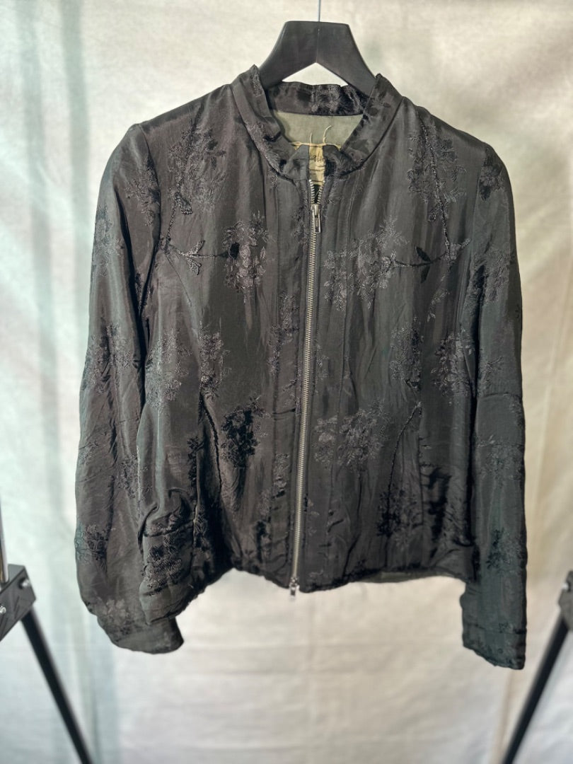 By Walid black silk embroidered bomber jacket, Size small