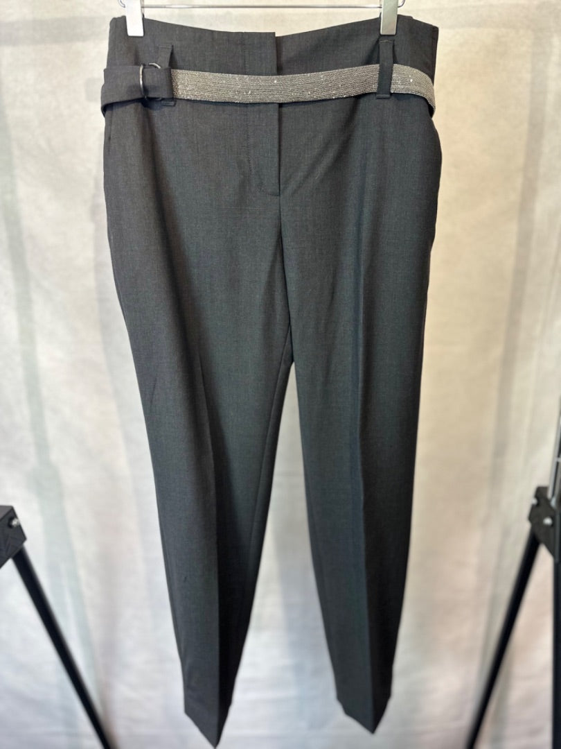 Brunello cucinelli Grey Tailored trousers with glitter belt, Size US8