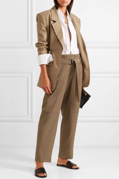 Brunello cucinelli Tan wool belted trousers, Size US6