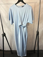 Load image into Gallery viewer, zara sky blue silky gathered midi dress, Size large
