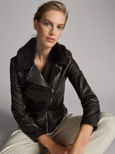 Load image into Gallery viewer, Massimo Dutti brown Biker jacket with fur collar, Size xl
