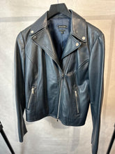 Load image into Gallery viewer, massimo dutti navy leather biker jacket, Size large
