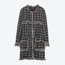 Load image into Gallery viewer, zara black Tweed houndstooth coat, Size large
