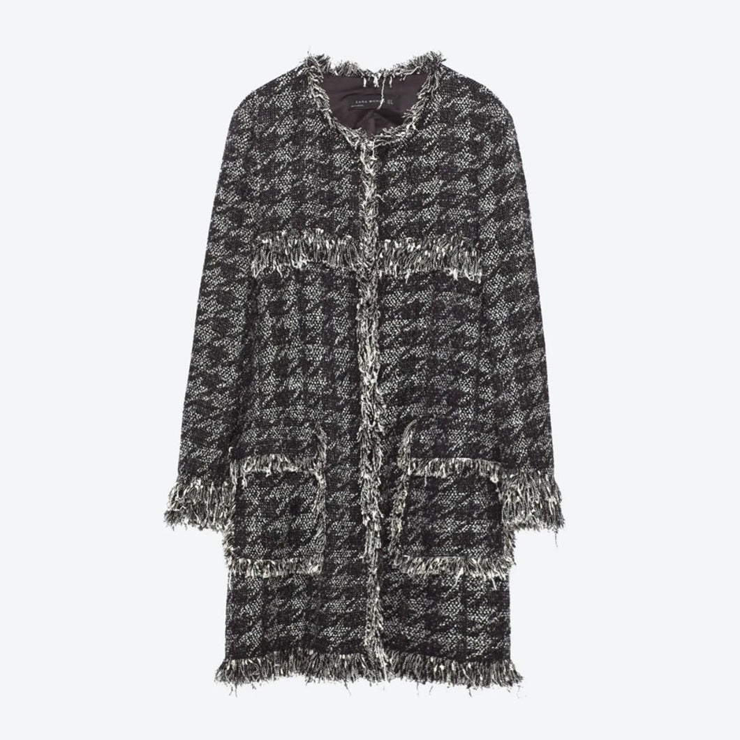 zara black Tweed houndstooth coat, Size large