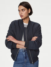 Load image into Gallery viewer, M&amp;S navy Padded bomber jacket, Size 14
