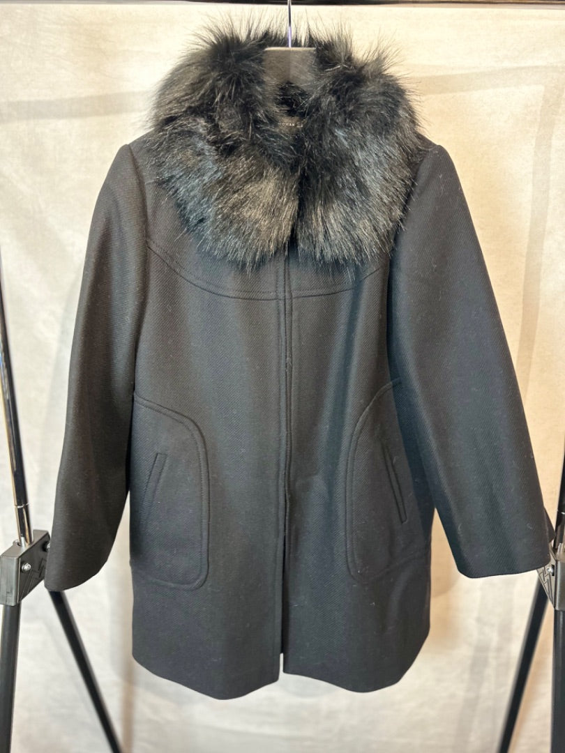 zara black Duffle coat with detachable fur collar, Size XL