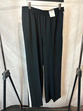 Load image into Gallery viewer, M&amp;S black wide leg trousers with stripe, Size 14
