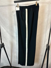 Load image into Gallery viewer, M&amp;S black wide leg trousers with stripe, Size 14
