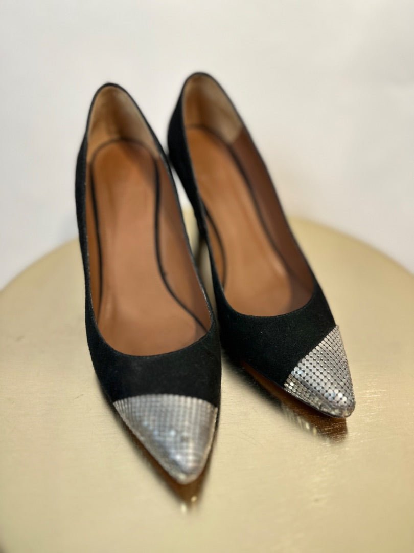 BASH black Suede heel with silver toe, Size 38