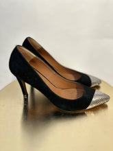 Load image into Gallery viewer, BASH black Suede heel with silver toe, Size 38
