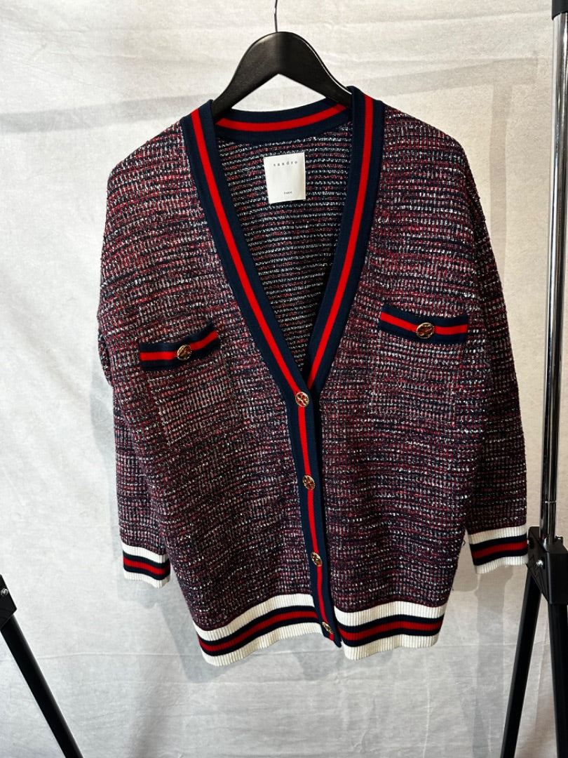 sandro Multicoloured tweed cardigan jacket, Size 2