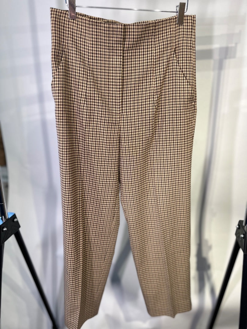 zara brown check high waist trousers, Size medium