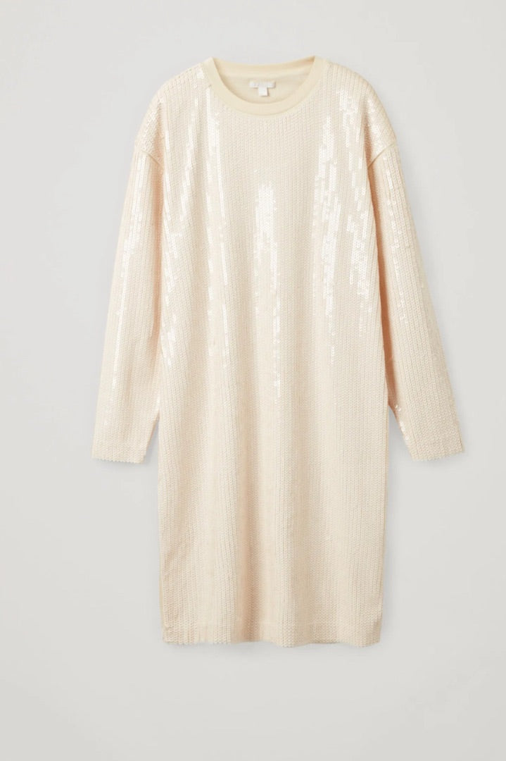 COS Cream Relaxed sequin dress, Size S