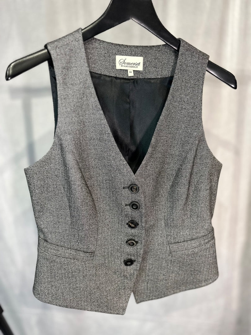 Somerset by Alice Temperley grey herringbone waistcoat, Size 14