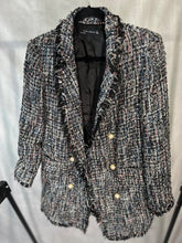 Load image into Gallery viewer, zara black glitter tweed coat, Size large
