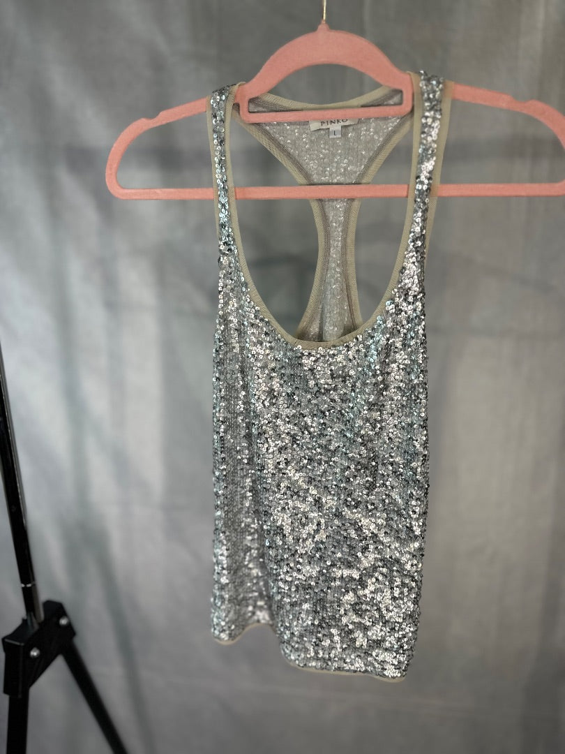 pinko silver sequin vest, Size large