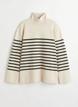 Load image into Gallery viewer, H&amp;M Cream Stripe high neck top, Size small
