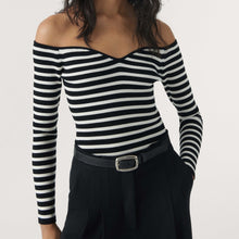 Load image into Gallery viewer, Bash Black Owais Striped off the shoulder top, Size 10
