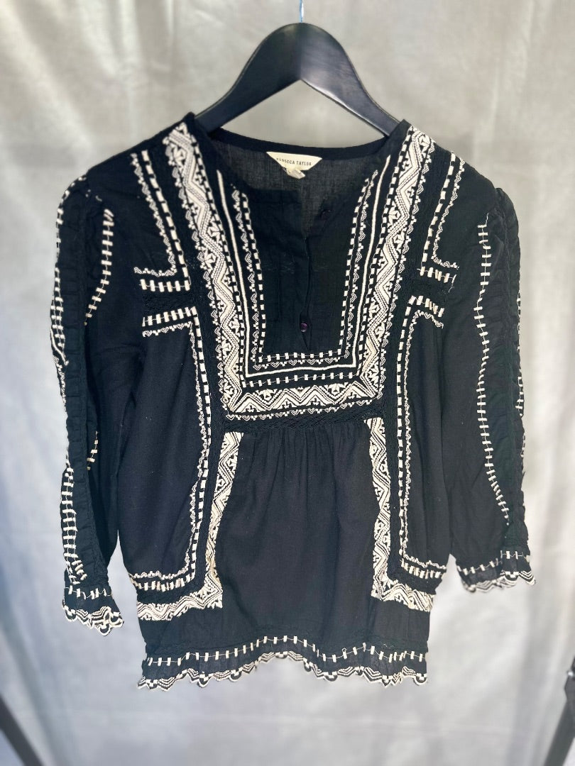 Rebecca Taylor black Embroidered top, Size 2