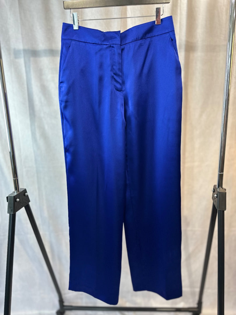 zara cobalt blue satin wide leg trousers, Size medium