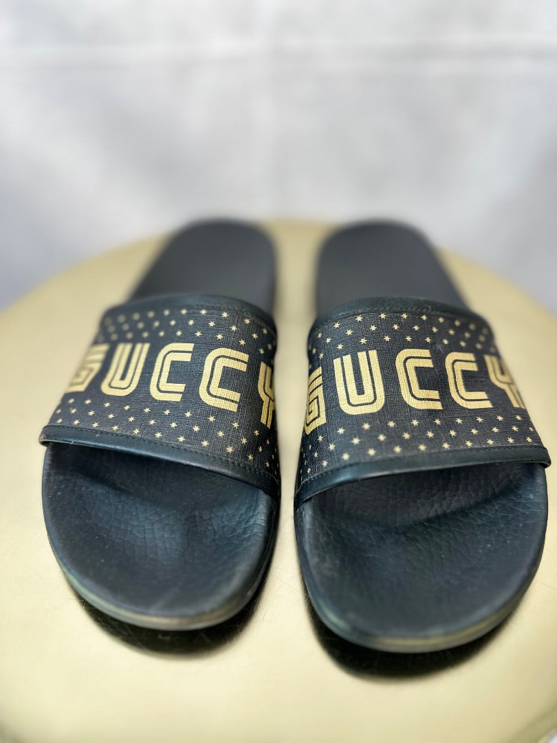 Gucci Black Logo slides, Size 38