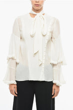 Load image into Gallery viewer, Chloe Ivory Cheesecloth bell sleeve shirt, Size Small
