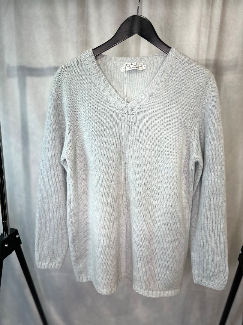 gerard darel light blue long line v neck jumper, Size large