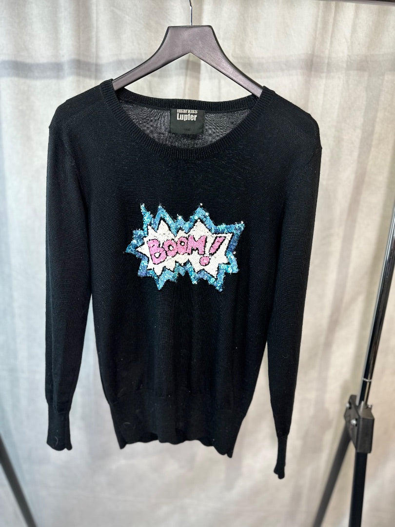 markus lupfer black boom logo sweater, Size small