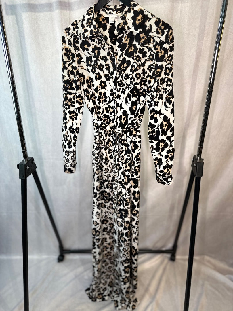 dvf neutrals leopard print silk dress, Size 8