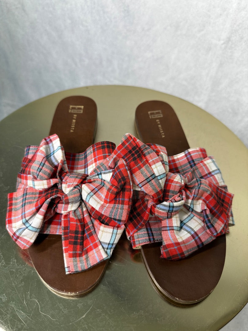 By Miista multicoloured check bow flats, Size 39