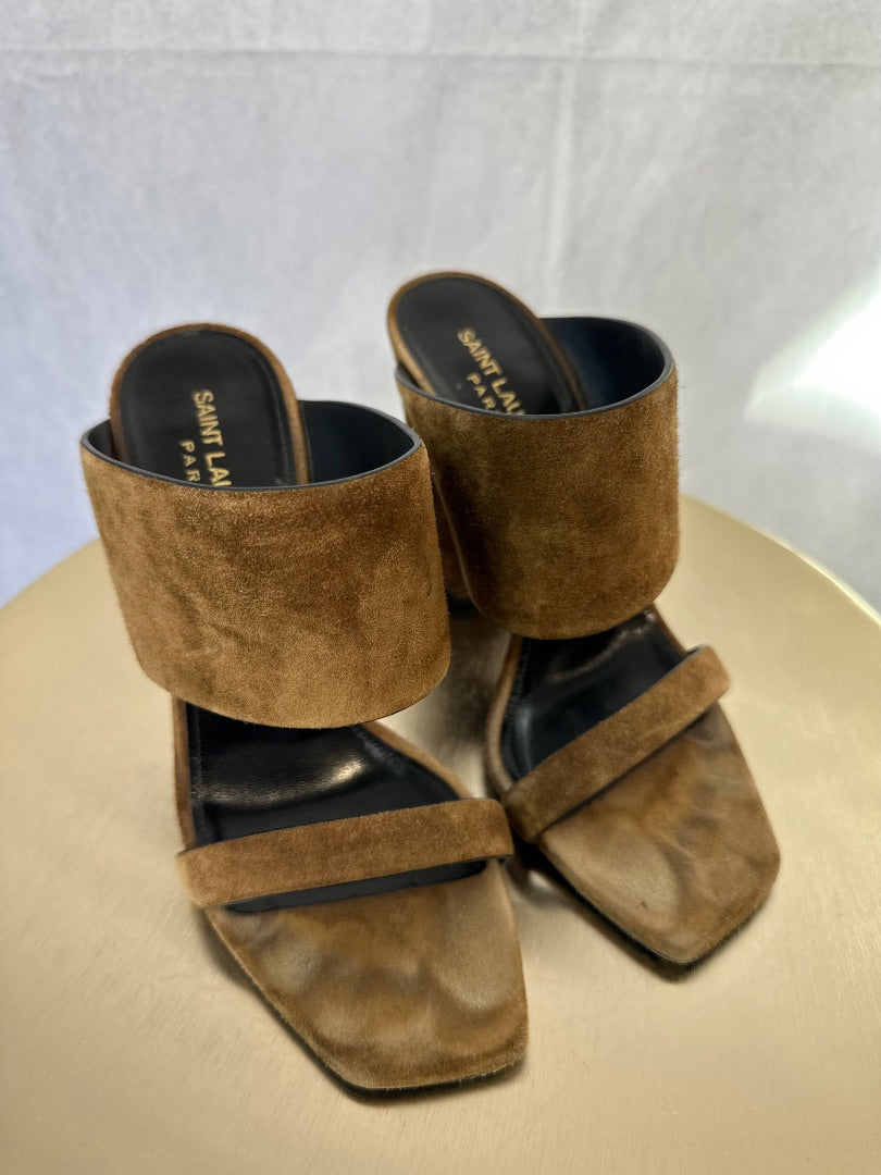 saint laurent paris tan oak suede mules, Size 38