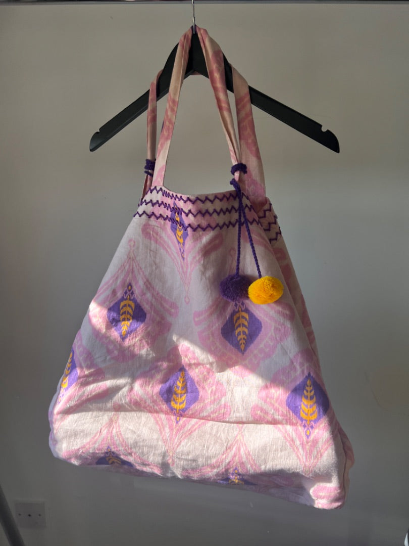 Nimo with Love Pink Large ikat printed tote, Size Large