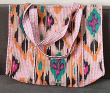 Load image into Gallery viewer, Light Pink Ikat Cotton Quilted Tote Bag
