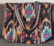 Load image into Gallery viewer, Black Ikat Cotton Quilted Tote Bag
