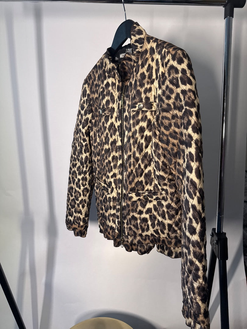 Moschino Multicoloured Vintage quilted leopard frilled jacket, Size I44