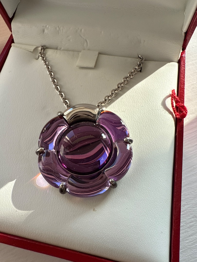 Baccarat Purple Crystal and silver pendant/necklace, Size One size