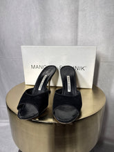 Load image into Gallery viewer, Manolo Blahnik Black Satin mules, Size 38.5
